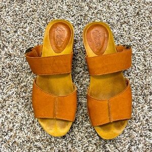 Sergio Tomani Leather Slide Sandals Women 39 Brown‎ Comfort Buckle Detail Shoes